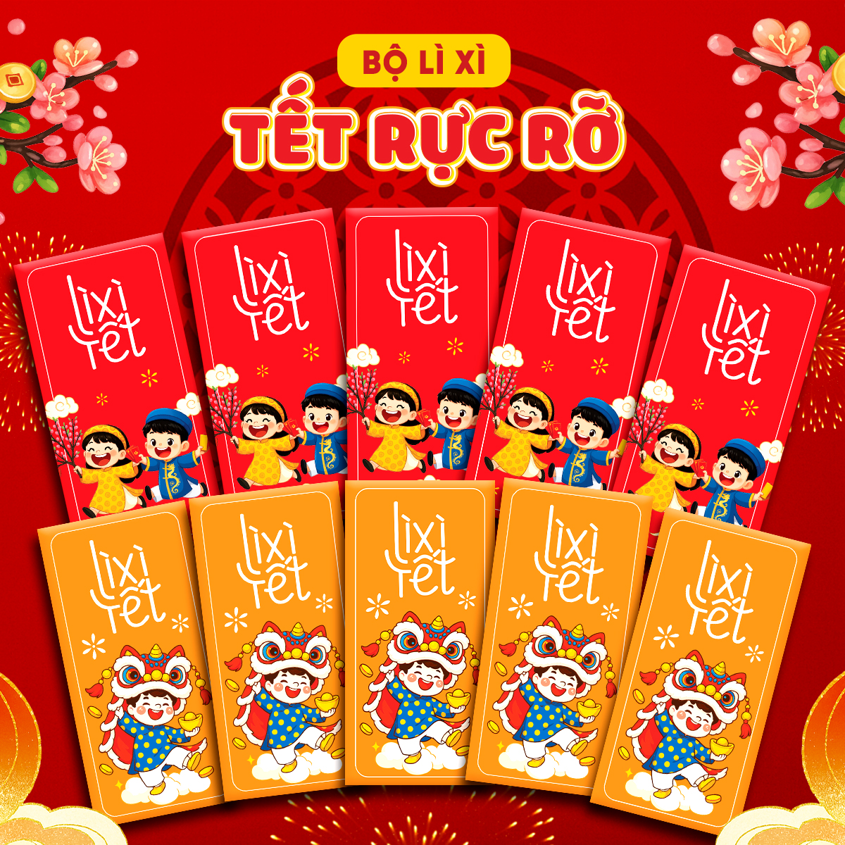 Bao Lì Xì Mẫu Thiết Kế Set 10 Bao Lì Xì Tết Năm Mới 2026 Bé Chào Tết Nhiều Mẫu Dễ Thương BEYOU DIY