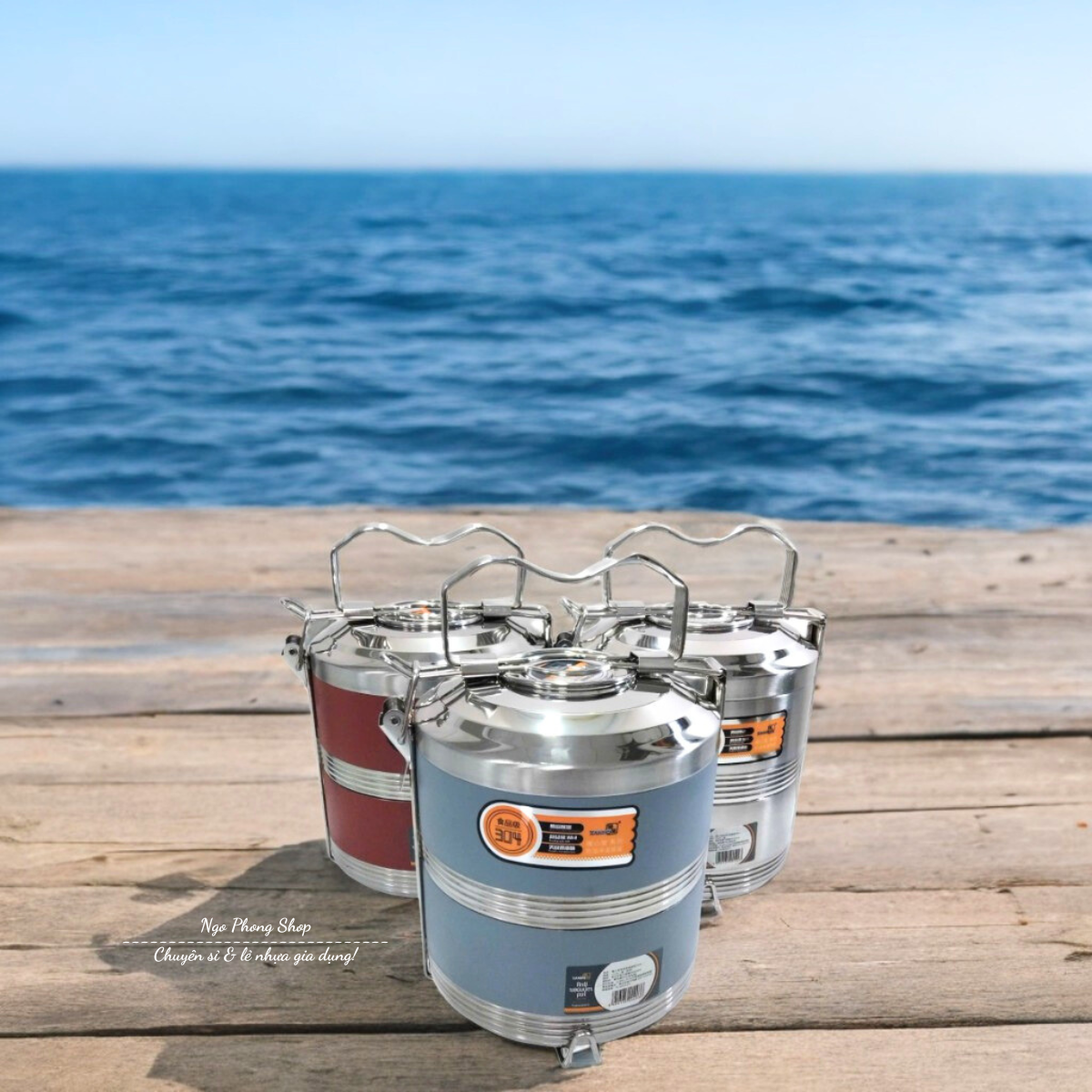 Gào mên 2N inox 304 Xanbo. Hộp đựng cơm giữ nhiệt 2 ngăn có nắp chống tràn tay cầm chắc chắn.