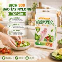 Bịch 300 Cái Găng tay TOP GIA siêu dai mềm mại tặng kèm móc treo tường dạng rút - bao tay nylon làm bếp