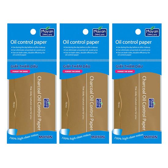 (Có Phấn) Combo 3 Giấy Thấm Dầu Than Hoạt Tính Mayan Oil Control Paper (3X70 Tờ)