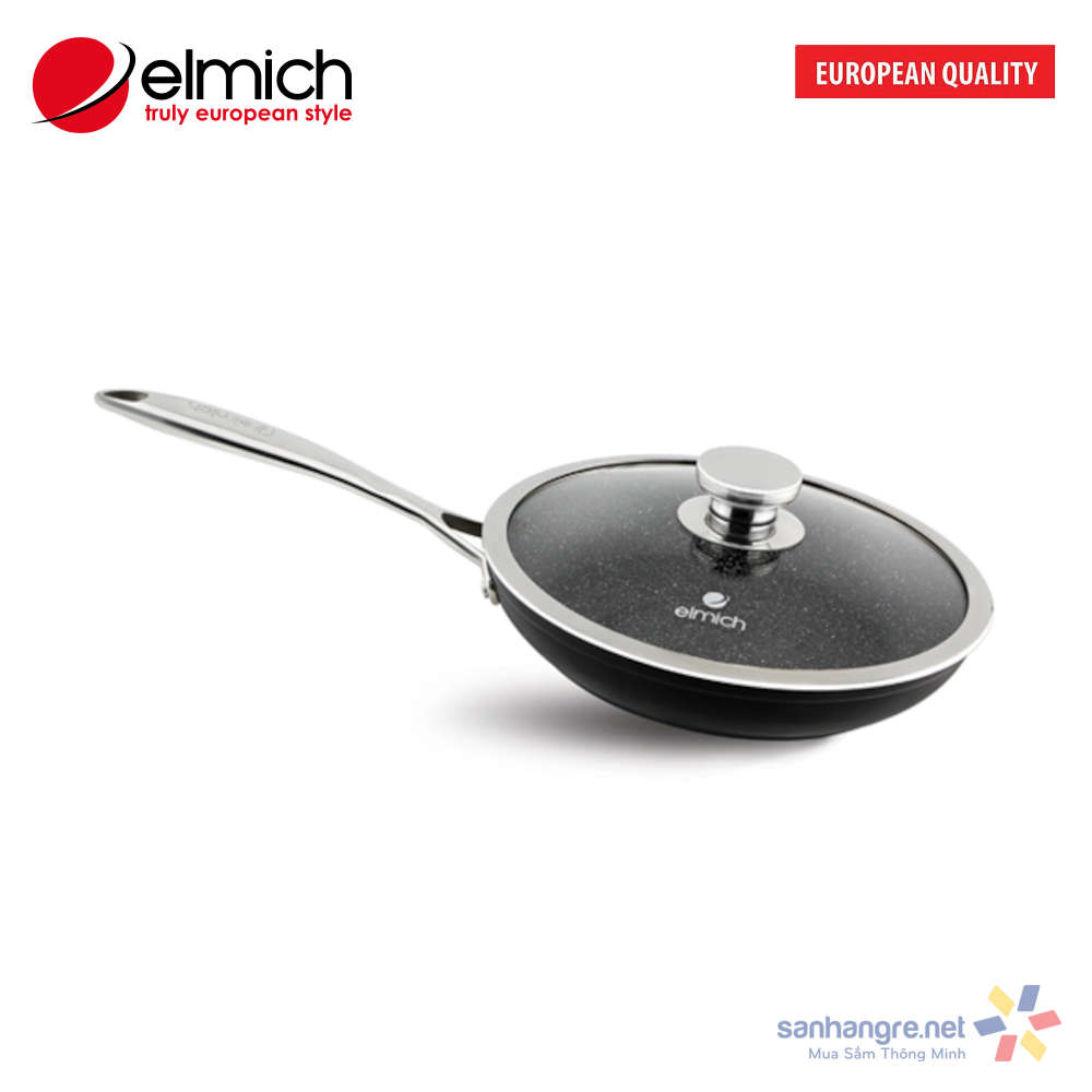 Chảo vân đá chống dính Elmich Opal EL-3802 vung kính đáy từ - Size 24cm