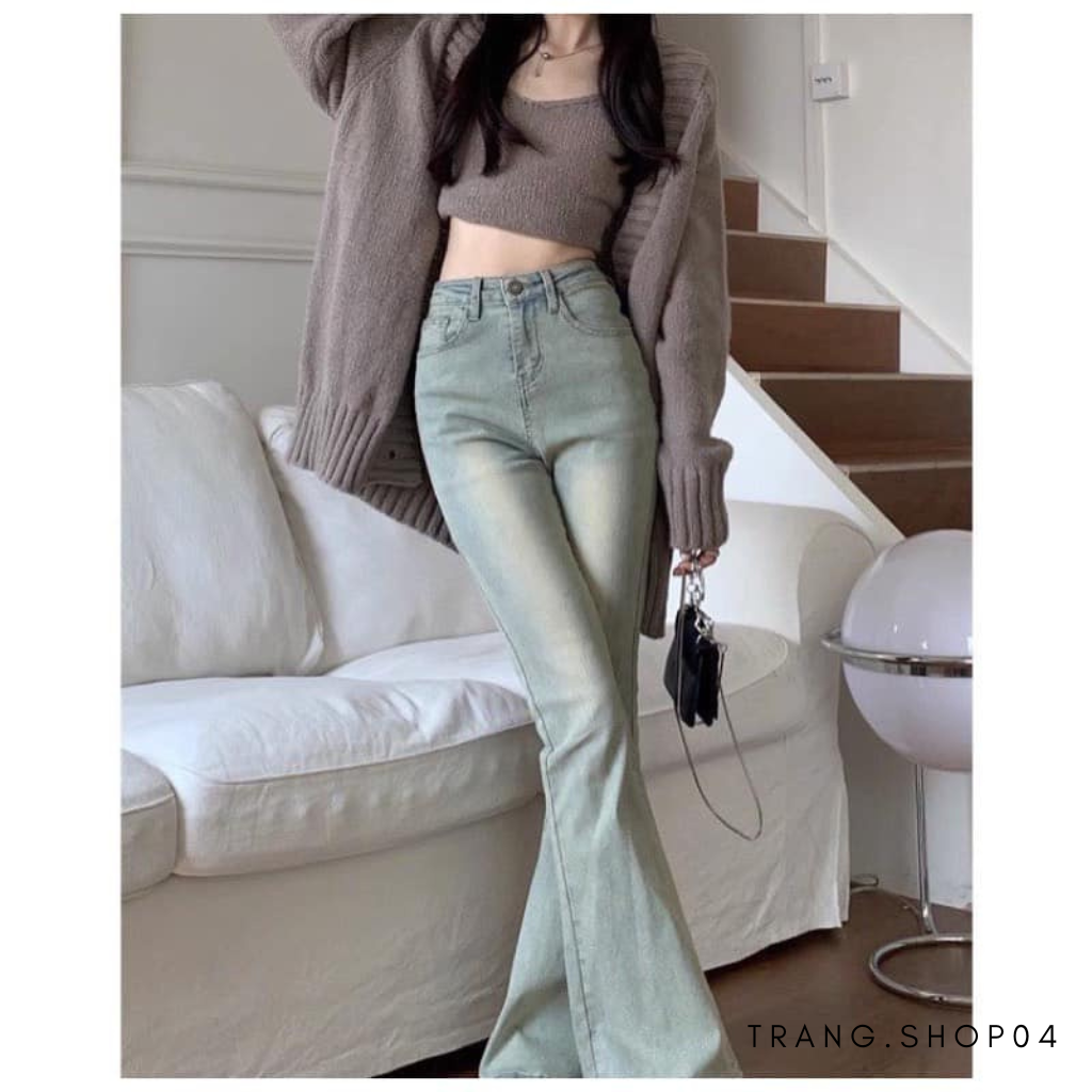 Quần jeans nữ ống loe co giãn xanh nhạt mài, quần bò jean nữ ống đứng rộng suông CẠP CAO phong cách hot trend 2023 ulzzang