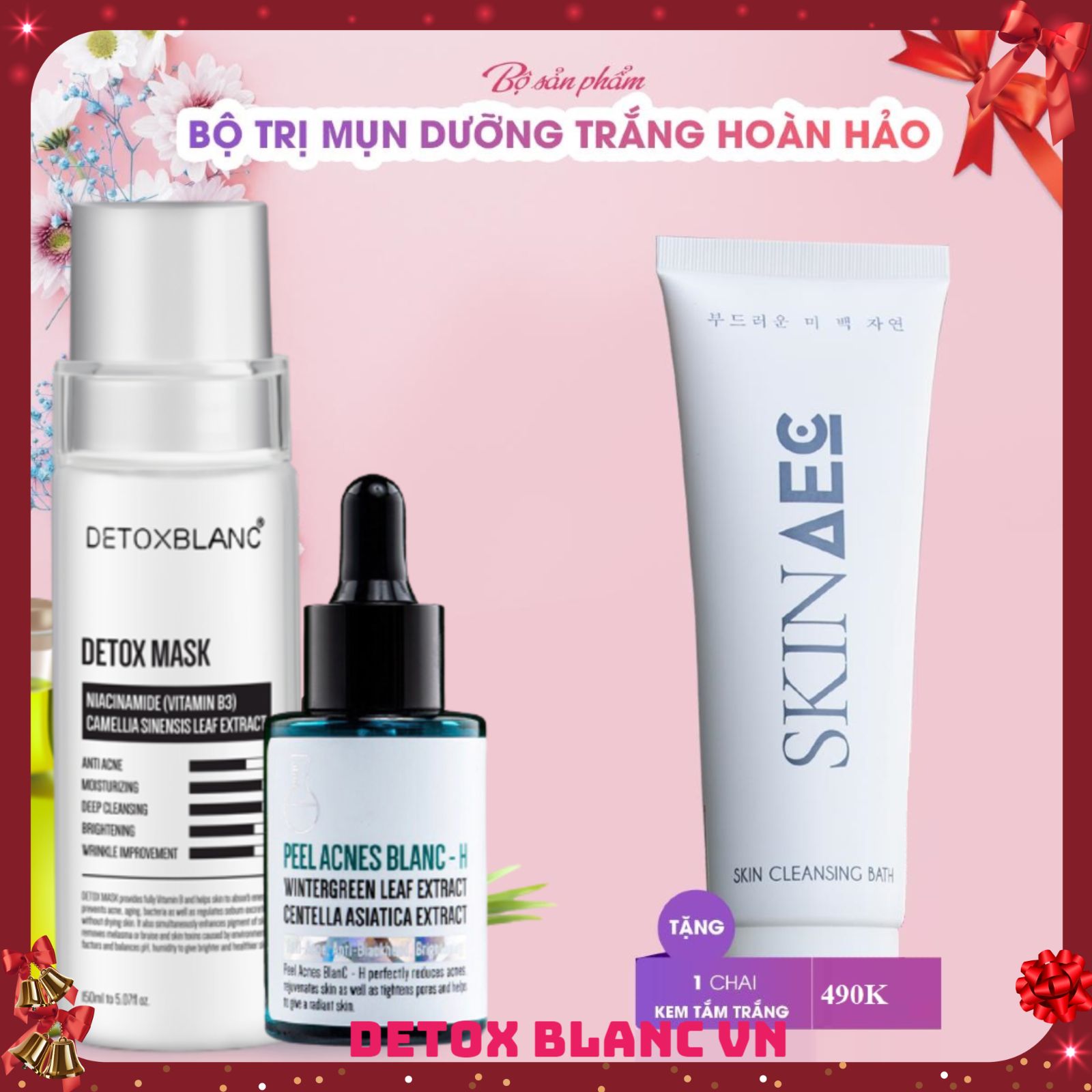 Combo Trị Mụn Dưỡng Trắng Da Detox Blanc Tặng Kèm Sữa Tắm Trắng Hàng Ngày Skin Aec 300Ml