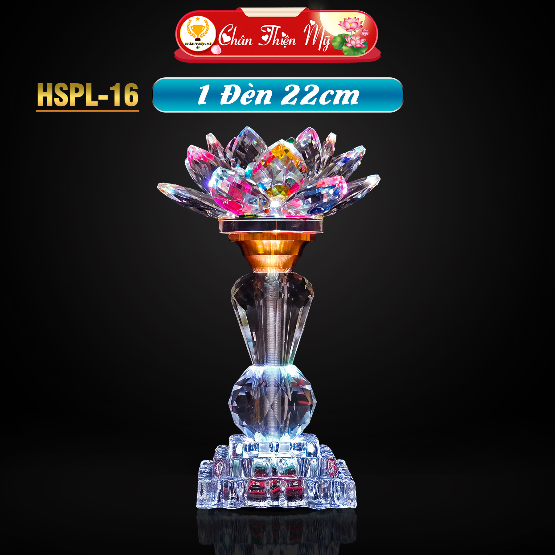 Đèn Thờ Hoa Sen Pha Lê LED 7 Màu Cao Cấp CHÂN THIỆN MỸ Trang Trí Bàn Thờ HSPL-16