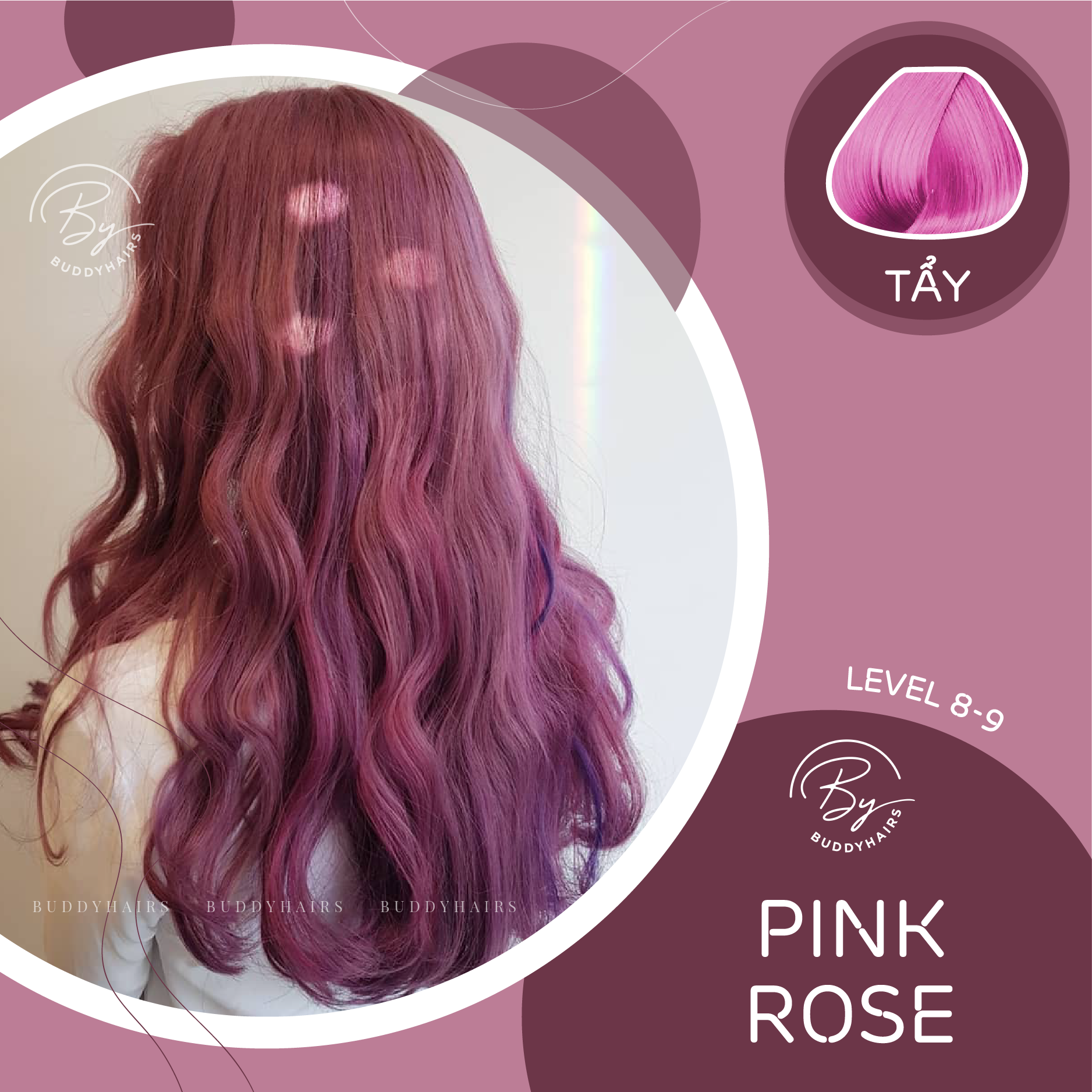 Thuốc Nhuộm Tóc Pink Rose / Hồng Tím Pastel Được Tặng Kèm 2 Thuốc Tẩy Tóc Và Ủ Tóc Bio Của Buddyhairs