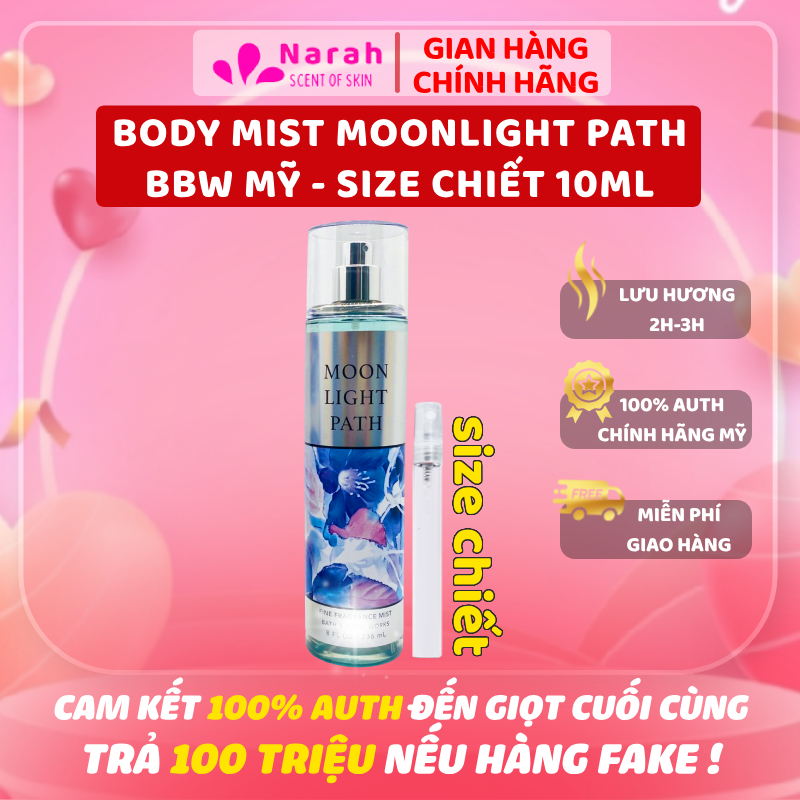 MOONLIGHT PATH-10mL - Xịt thơm toàn thân Body mist BBWs Moonlight path Mỹ hương nước hoa & dưỡng ẩm 