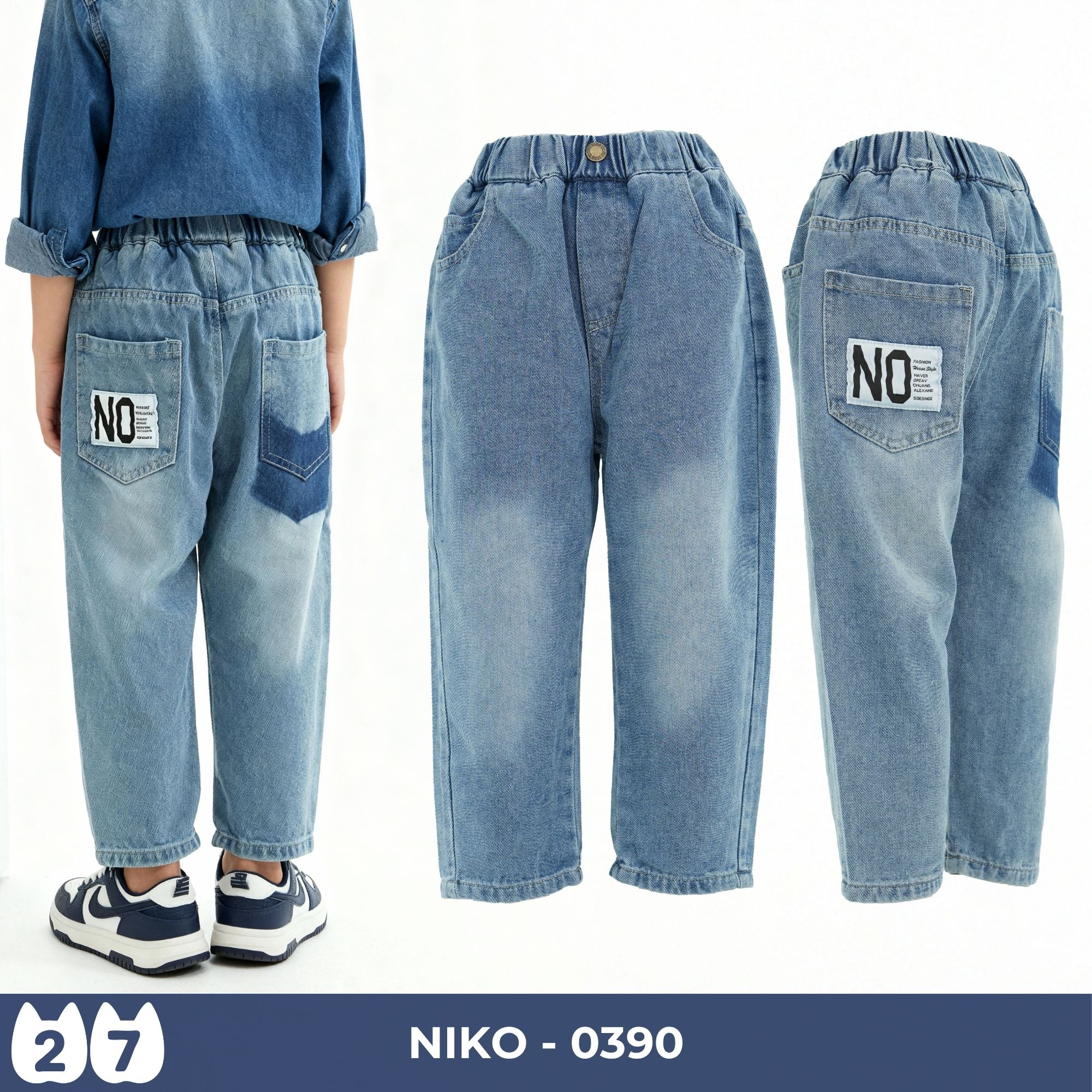 Quần jean dài bé trai 27Kids KACADY quần bò mềm lưng chun nam cho trẻ từ 4-12 tuổi BLJE4