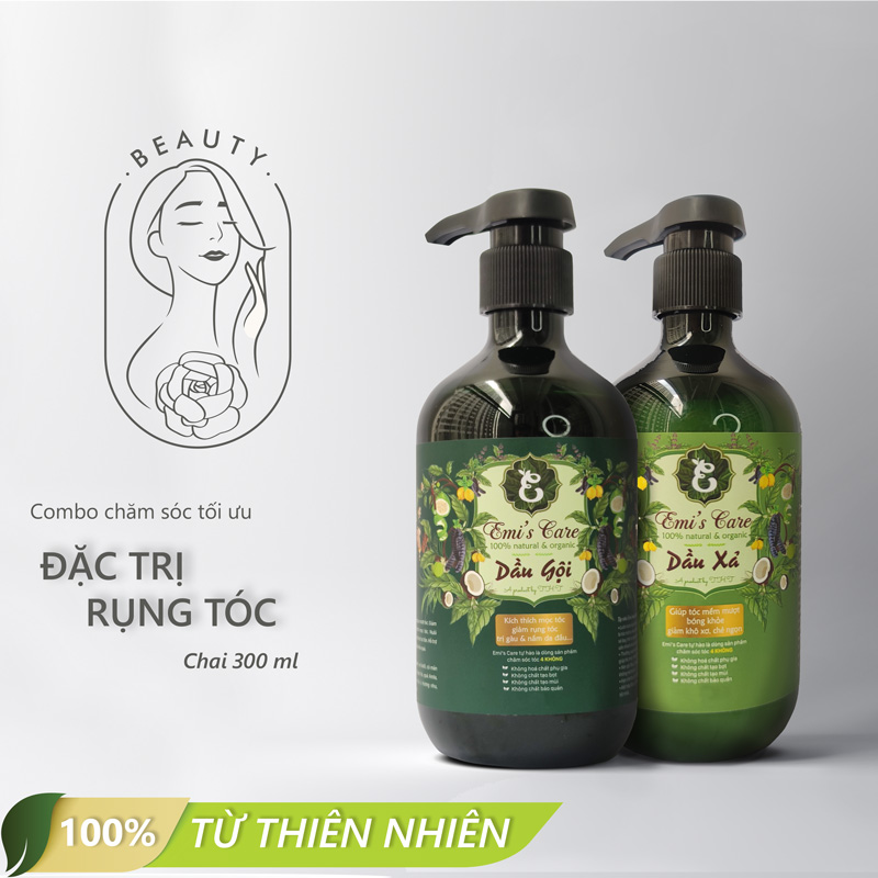 Dầu Gội Thảo Mộc Trị Rụng Tóc Emi Care Organic Cho Nữ (Combo 300Ml) 100% Organic Chiết Xuất Thảo Dược Tự Nhiên