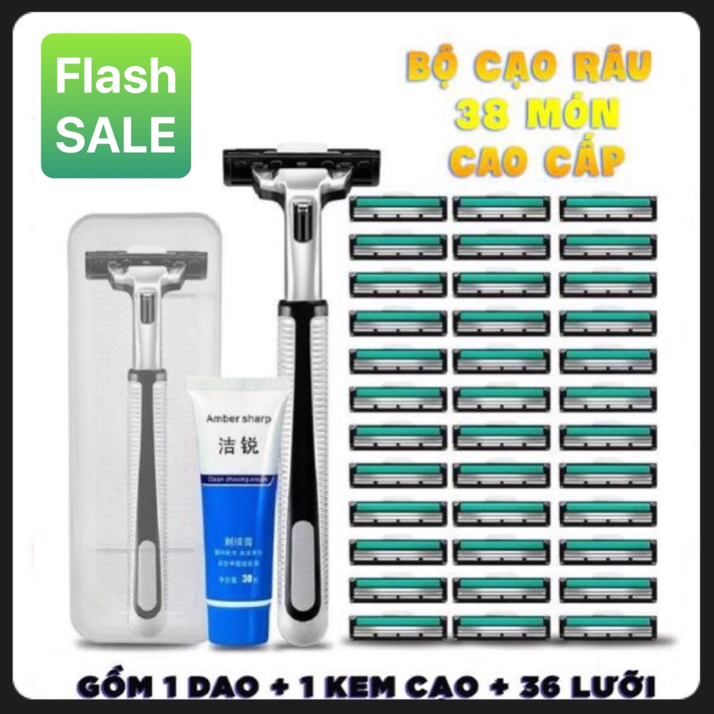 [Hcm]Bộ Dao Cạo Râu Cao Cấp 38 Món (1 Dao Cạo + 36 Lưỡi + 1 Tuýp Kem Cạo) - Bộ Kit Cạo Râu Loại Tốt Siêu Tiết Kiệm Cực Sạch Không Gây Đau Rát Da ...