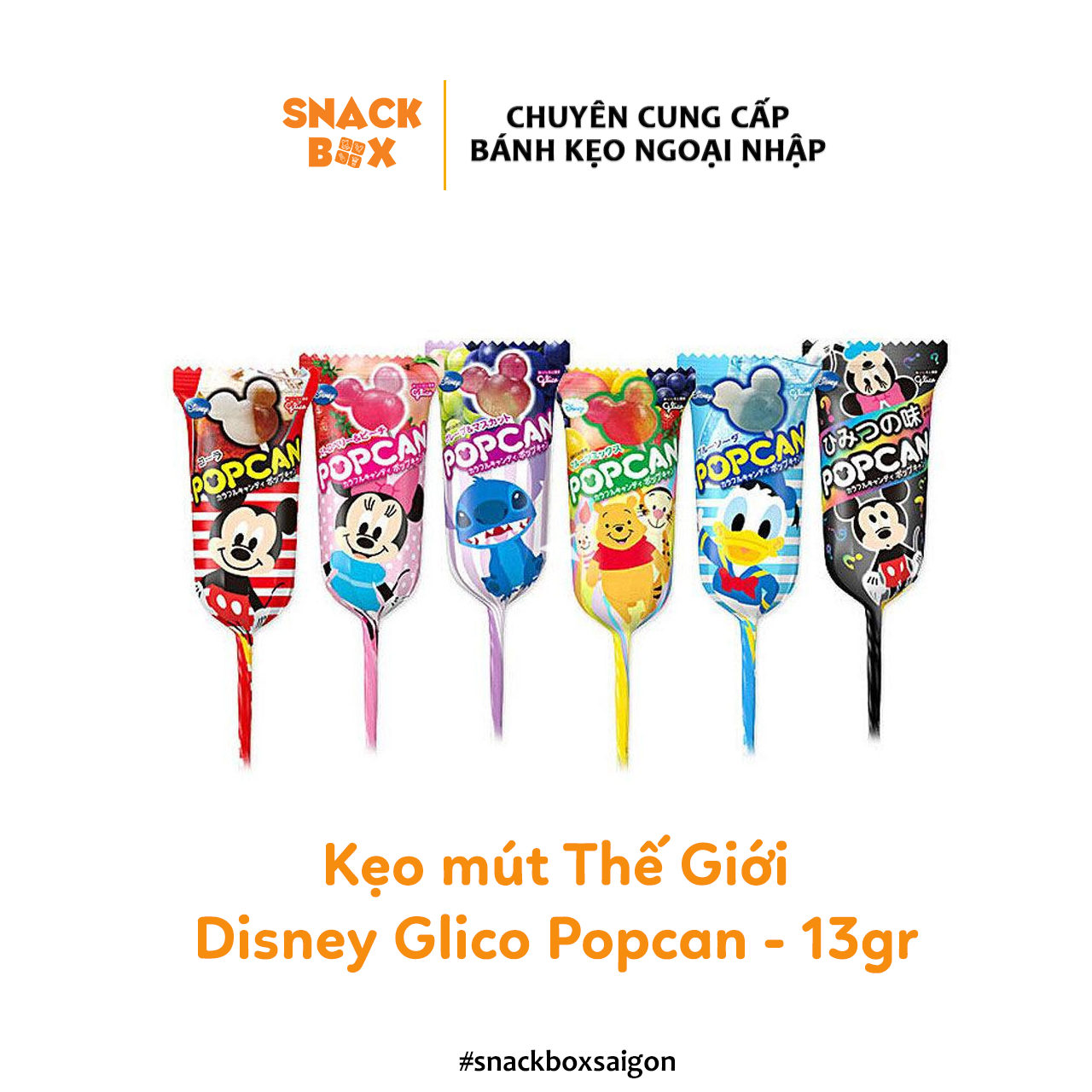 SALE RẺ Kẹo Mút Trái Cây Thế Giới Disney Glico Popcan 13gr - Nhật Bản