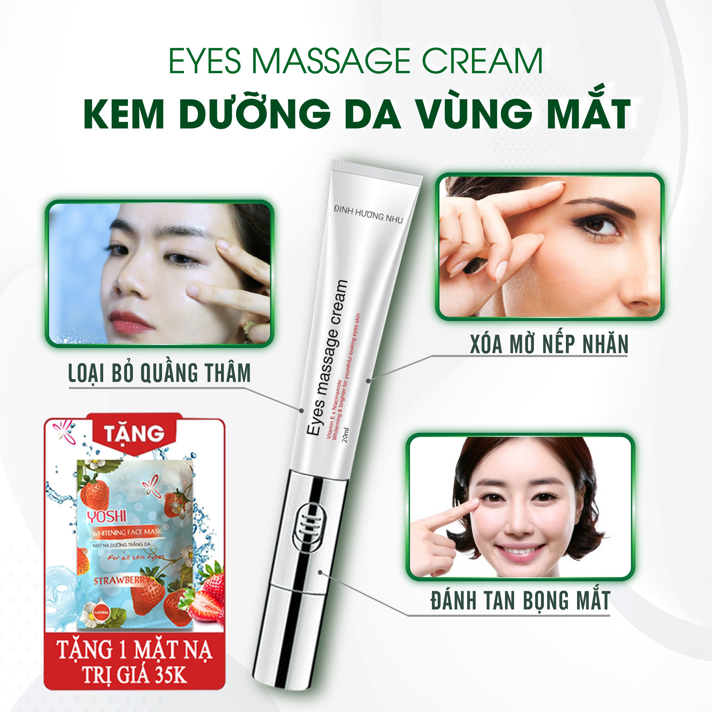 Kem thâm quầng mắt Đinh Hương Nhu Eyes massage cream giúp xóa tạn thâm quầng bọng mắt lấy lại tự tin đón tết