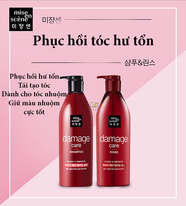 Bộ Dầu Gội Xả Mise En Scene Damage Care Sleek & Smooth (Màu Đỏ)