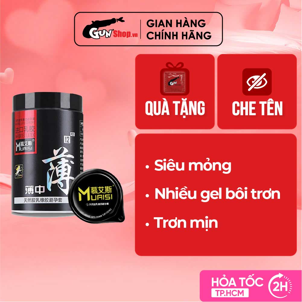 Bao cao su Muaisi Imported Latex Black mỏng mịn - Hộp 12 cái | GUNSHOP VIỆT NAM