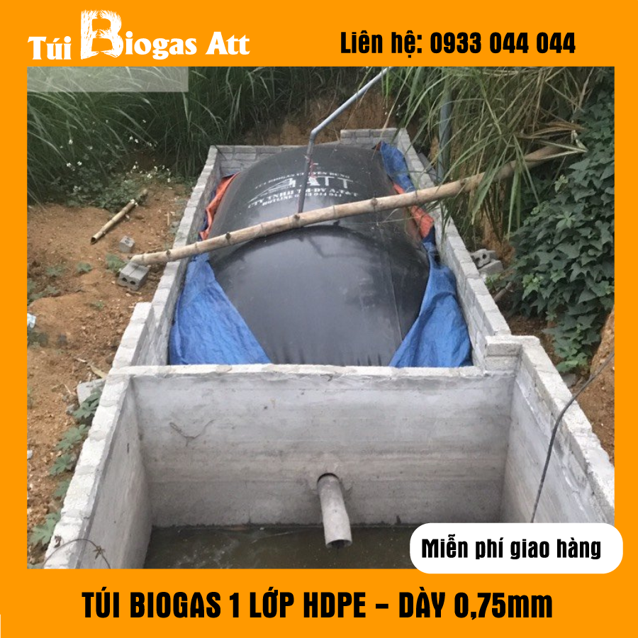 Tặng bình lọc khí 1kg - Túi Biogas HDPE 8 khối 2mx8m - Giải pháp xử lý chất thải chăn nuôi siêu tiết