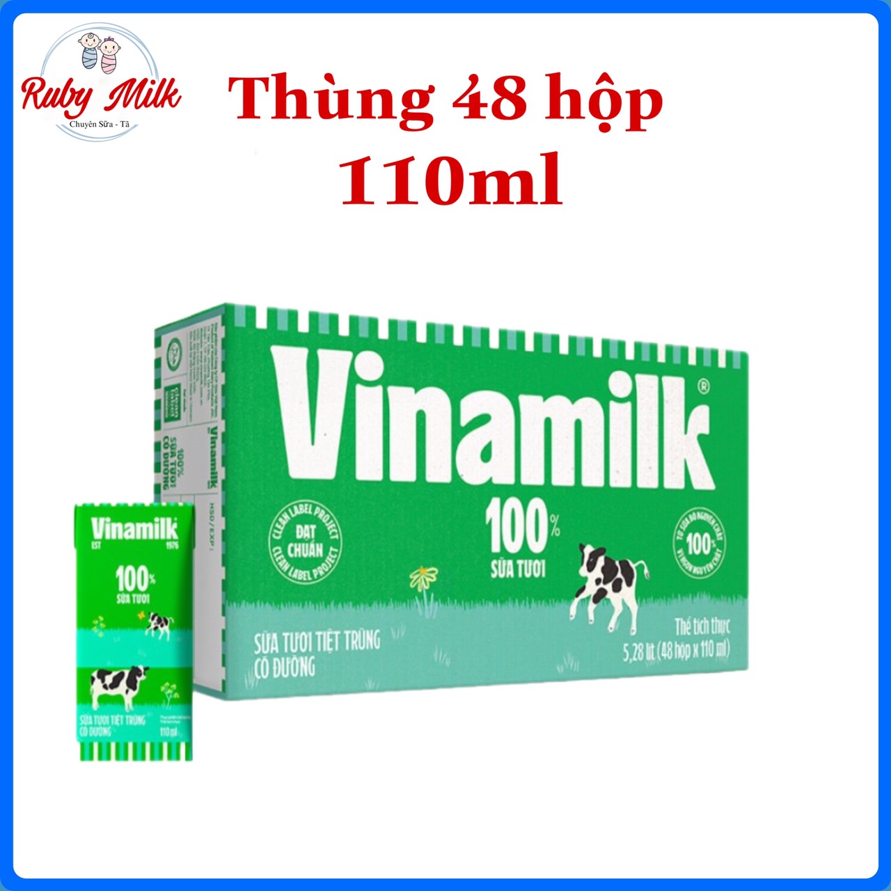 [Date 5.2024] Thùng 48 hộp sữa tươi tiệt trùng Vinamilk có đường 110ml
