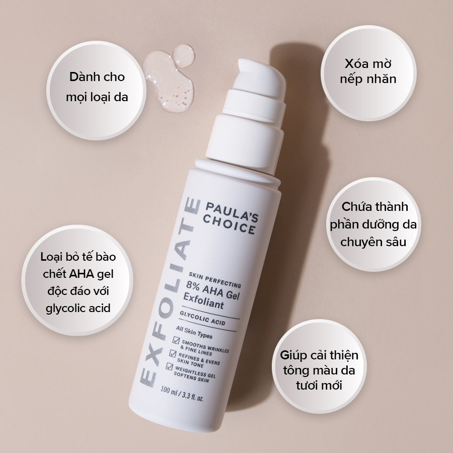 [Paulas Choice] Gel Đặc Trị Làm Sáng Mờ Thâm Nám Chống Lão Hóa Paulas Choice Skin Perfecting 8% Aha Gel Exfoliant