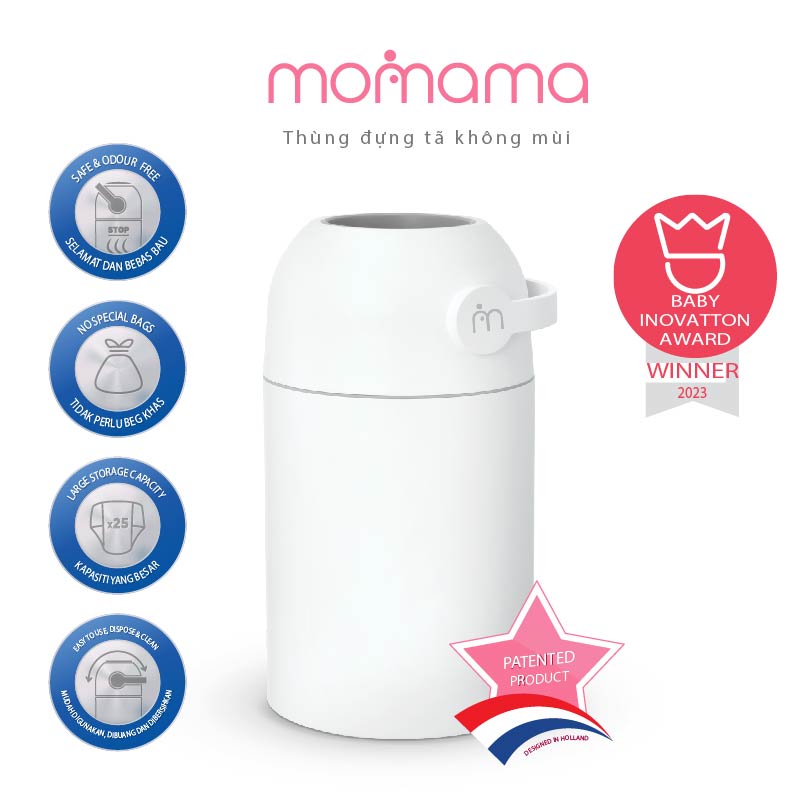 Thùng đựng tã đã qua sử dụng Momama Odour-Free Nappy Bin chống mùi gọn nhẹ an toàn cho bé