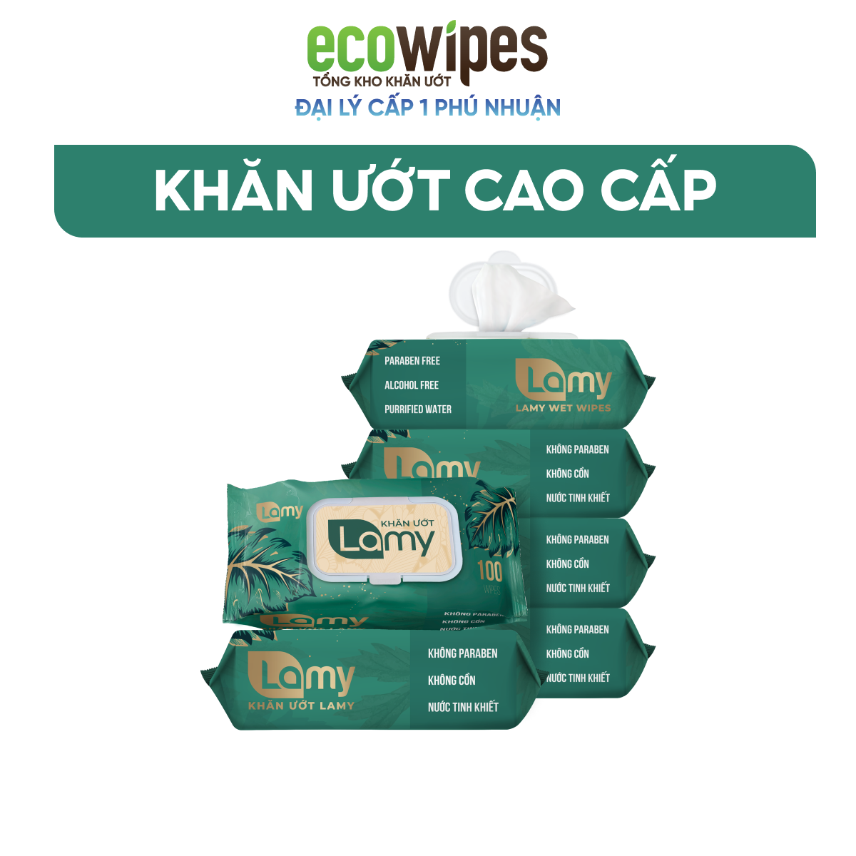KHO PHÚ NHUẬN_Combo 5 gói khăn ướt Lamy không cồn không parabens gói 100 tờ cao cấp dành cho em bé