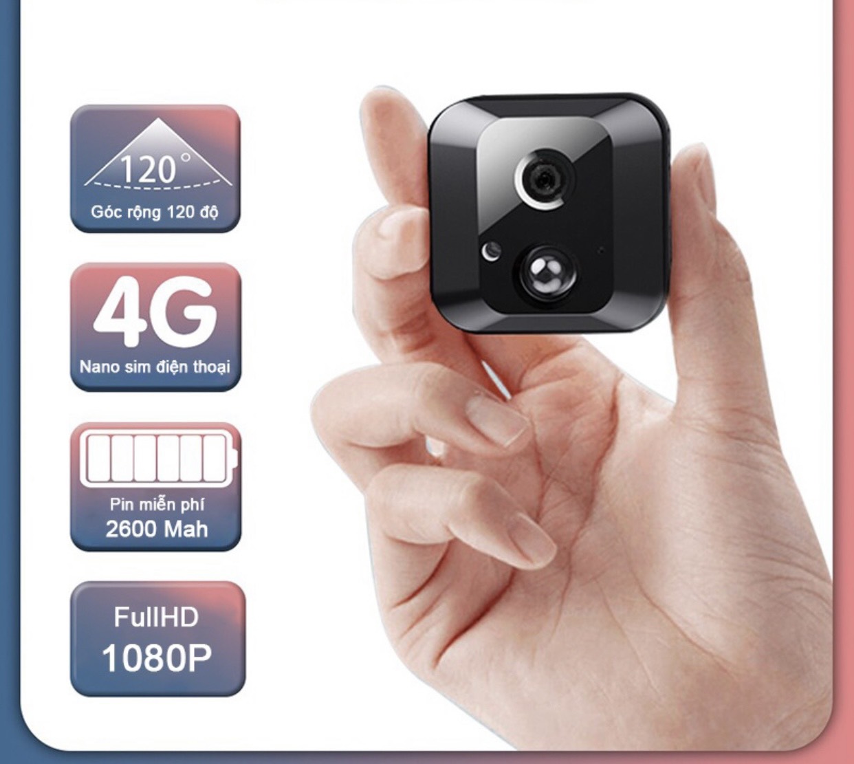 Camera 4G Fullhd 1080P dùng sim 4G-TÍCH HỢP PIN  không dây kết nối điện thoại mini giám sát hành trì