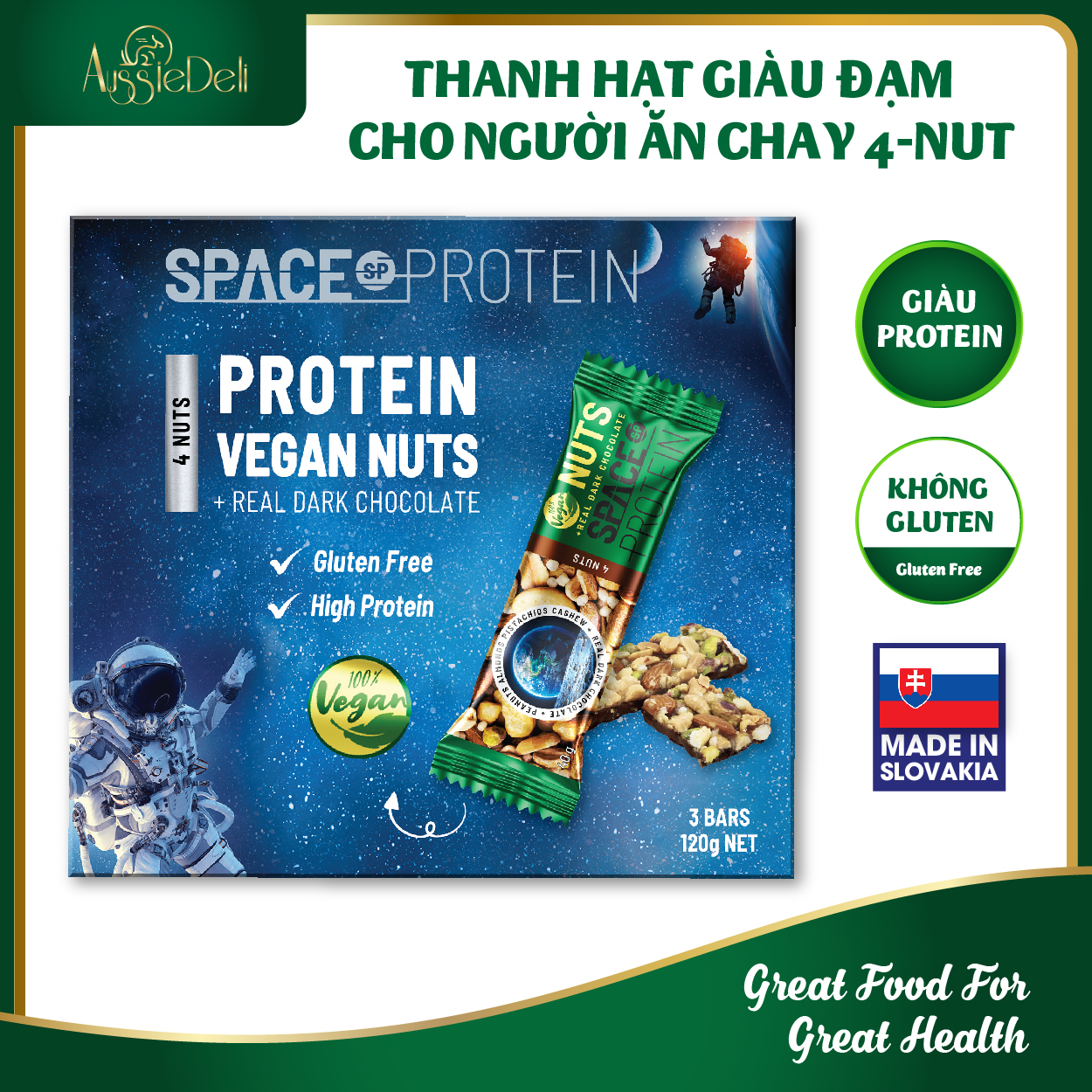 Hộp 4-NUTS THUẦN CHAY 120gr - Thanh Hạt Giàu Đạm Protein Bar 4 Loại Hạt Ăn Chay - SPACE PROTEIN - Nh