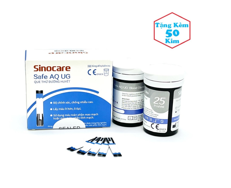Bộ 50 que thử đường huyết cho máy Sinocare Safe AQ UG + Tặng 50 kim chích máu