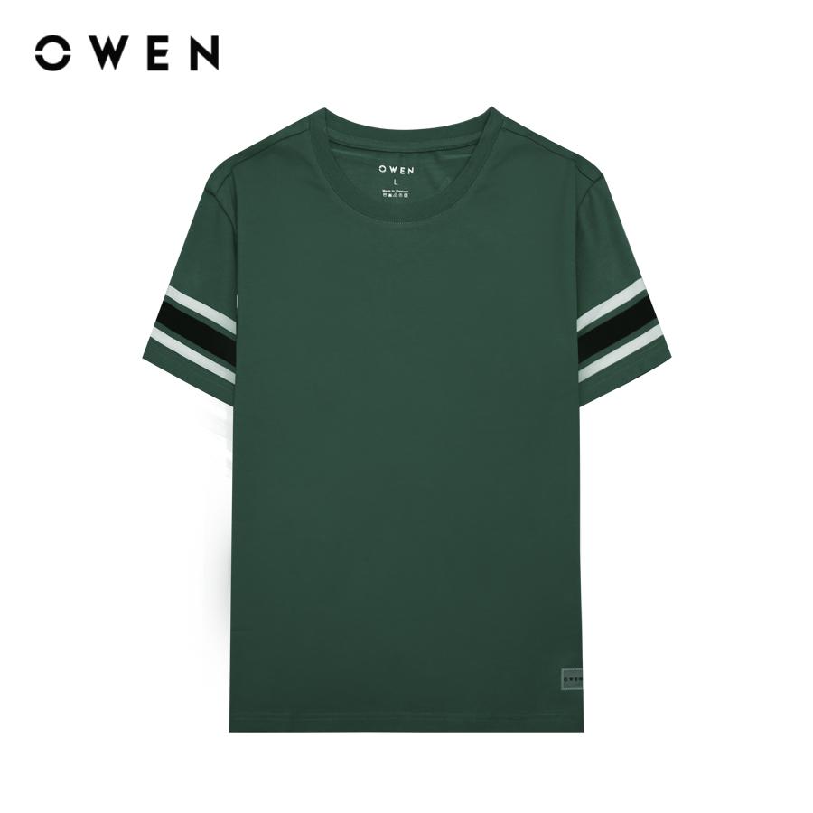 OWEN - Áo Tshirt ngắn tay Body Fit TSN231460 màu Xanh lá kẻ trắng chất liệu CVC Spandex
