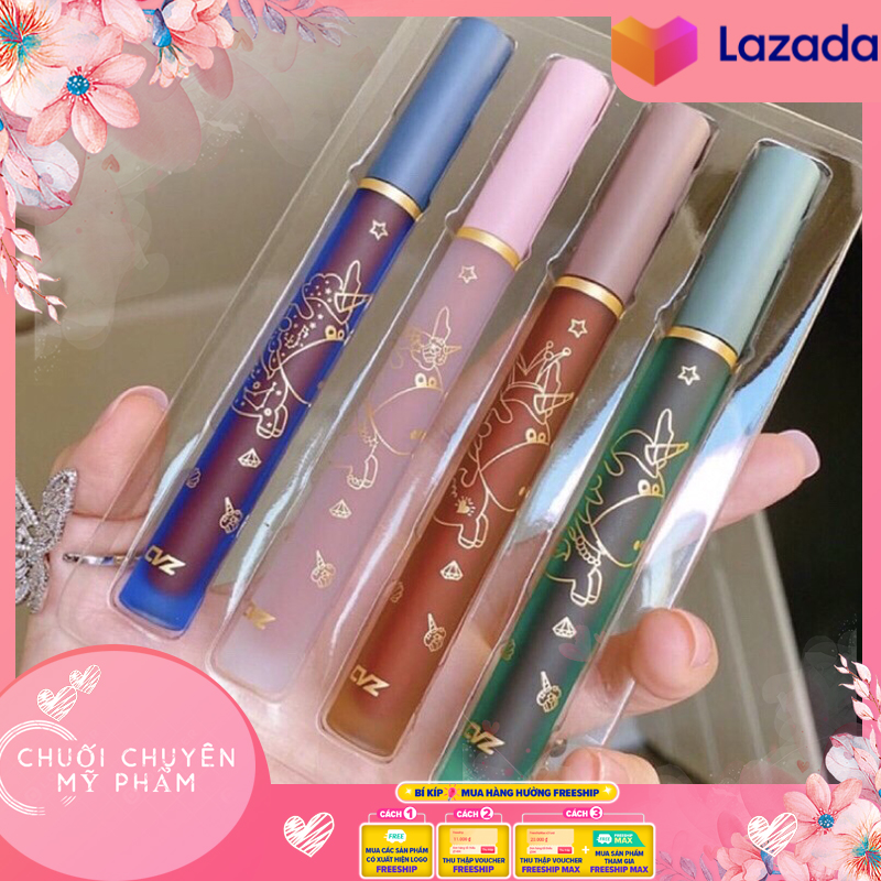 [HCM]Set Son Kem CVZ Best Cool Tint Set 4 cây | Sét son kem 4 cây CVZ BEST COOL TINT hoạ tiết kì lân | Set 4 Cây Son Kem Best Cool Tint CVZ Nội Địa Trung hộp 4 cây son 4 màu