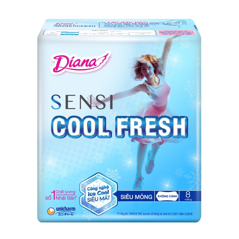 Bvs Diana Sensi Cool Fresh Siêu Mỏng Không Cánhcó Cánh(Gói 8 Miếng)