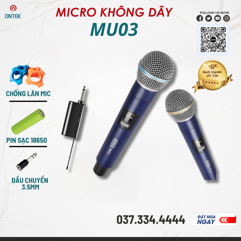 trọn bộ micro karaoke không dây  ontekco pin sạc hát karaoke giá siêu rẻ dành cho các loại loa amply