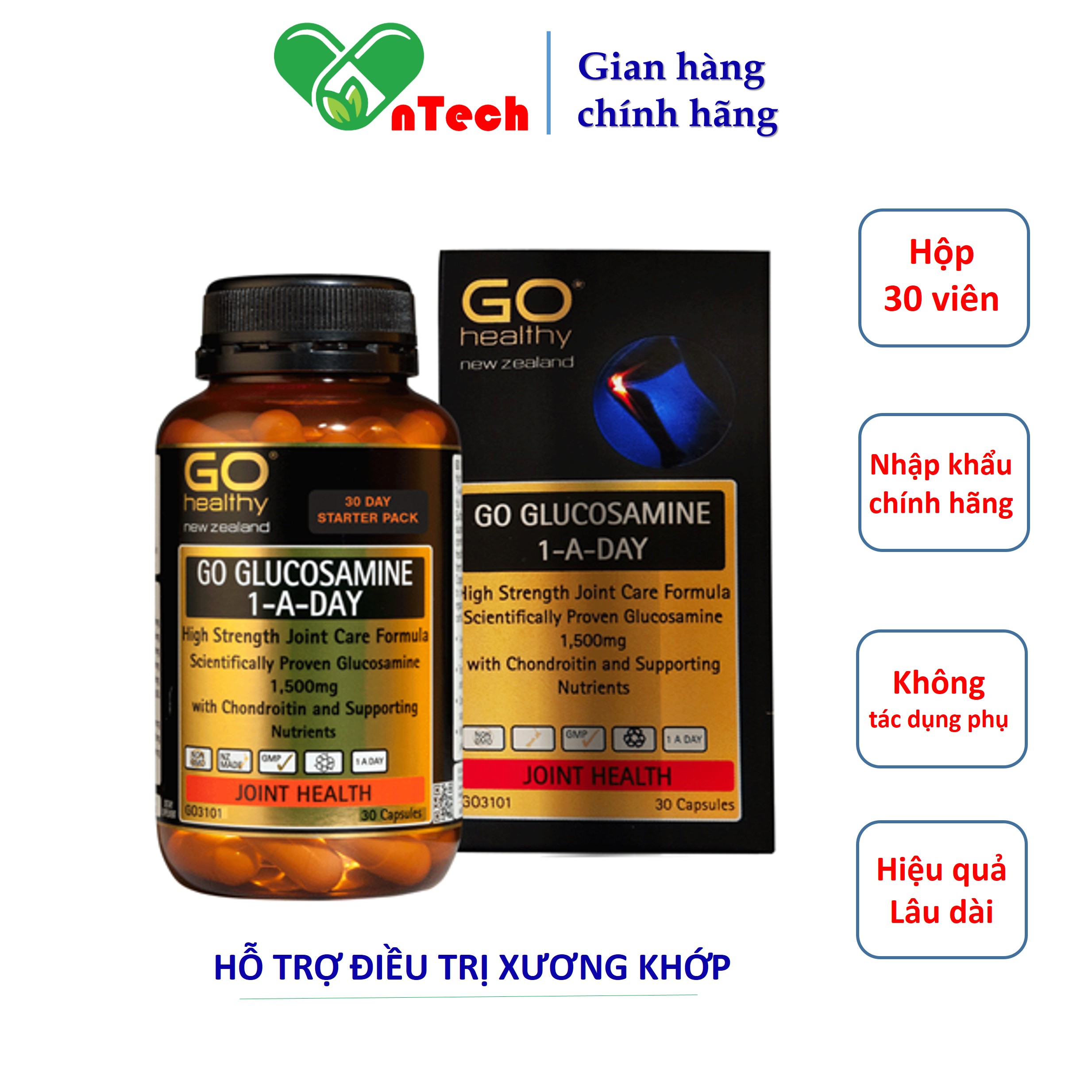 Viên Uống Bổ Xương Khớp Go Glucosamine 1 A Day 1500Mg Giúp Xương Chắc Khỏe Ngăn Lão Hóa Phục Hồi Tạo Tạo Sụn Hộp 60 Viên