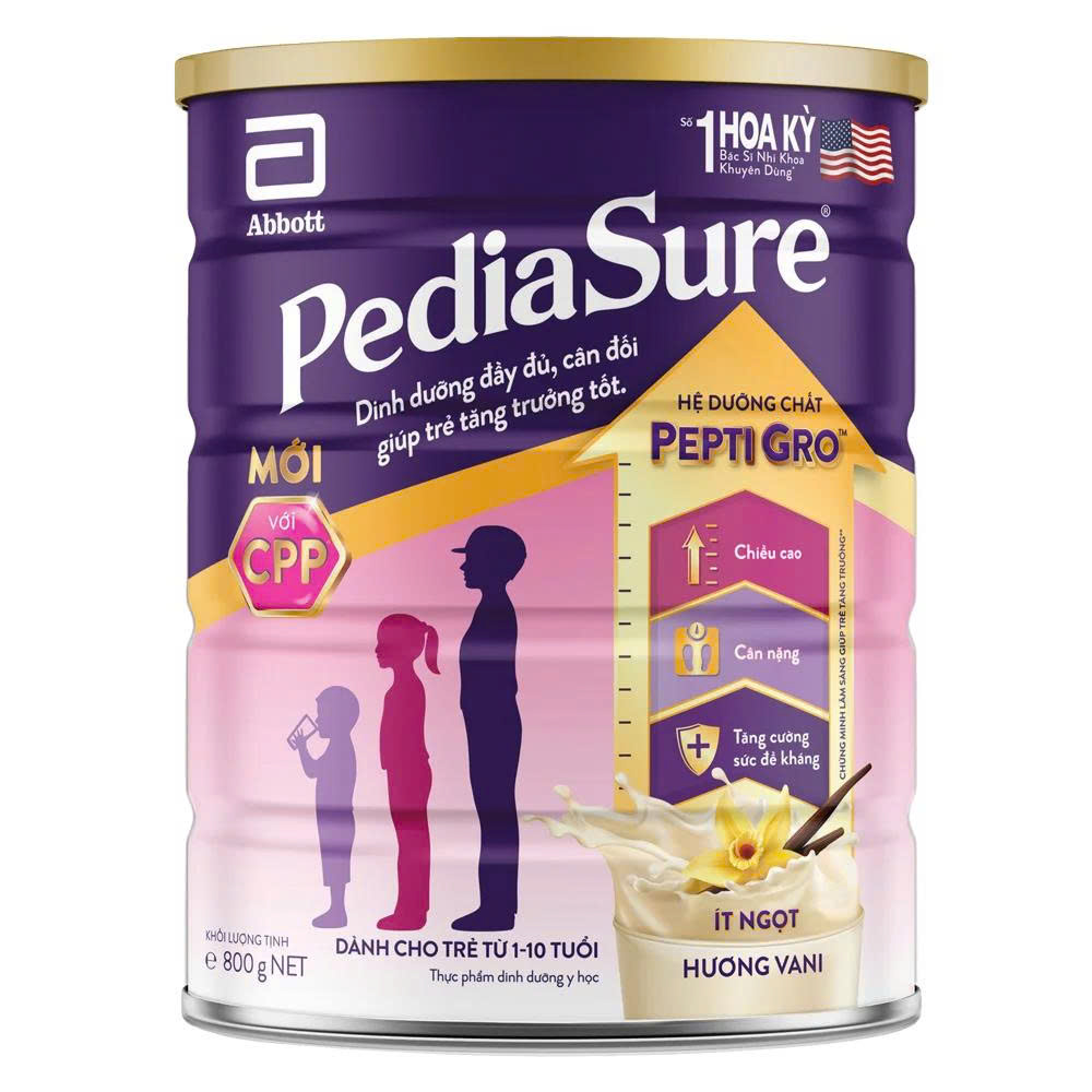 Sữa Bột PediaSure Hương Vani Ít ngọt Lon 380g 800g 16kg (1 - 10 tuổi)