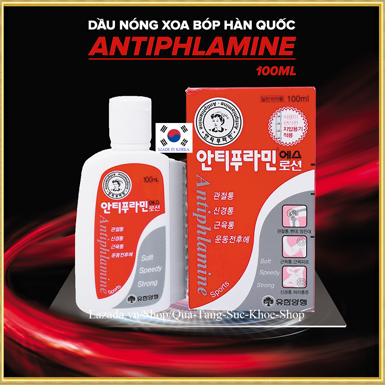 Dầu Nóng Xoa Bóp Hàn Quốc thương hiệu Antiphlamine 100ml/Hộp