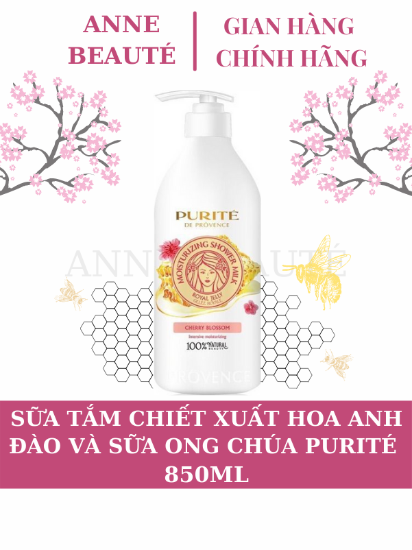 (Kèm Quà Tặng) Sữa Tắm Purité Dưỡng Ẩm Sữa Ong Chúa & Hoa Anh Đào 850Ml