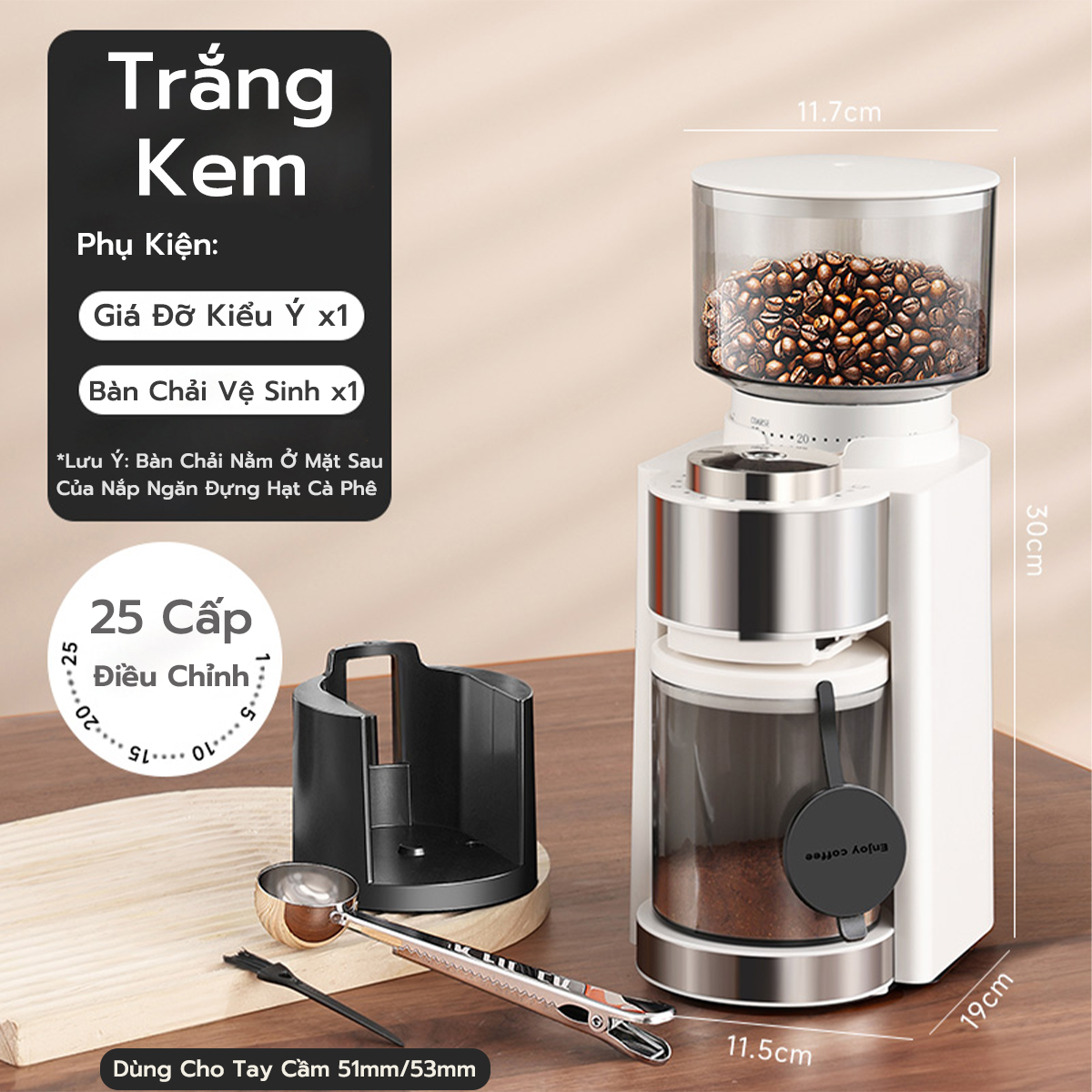 Máy Xay Cà Phê Mẫu HB683 25 mức độ xay Màn hình hiển thị LCD Tặng kèm giá đỡ tay cầm Dùng cho gia đì