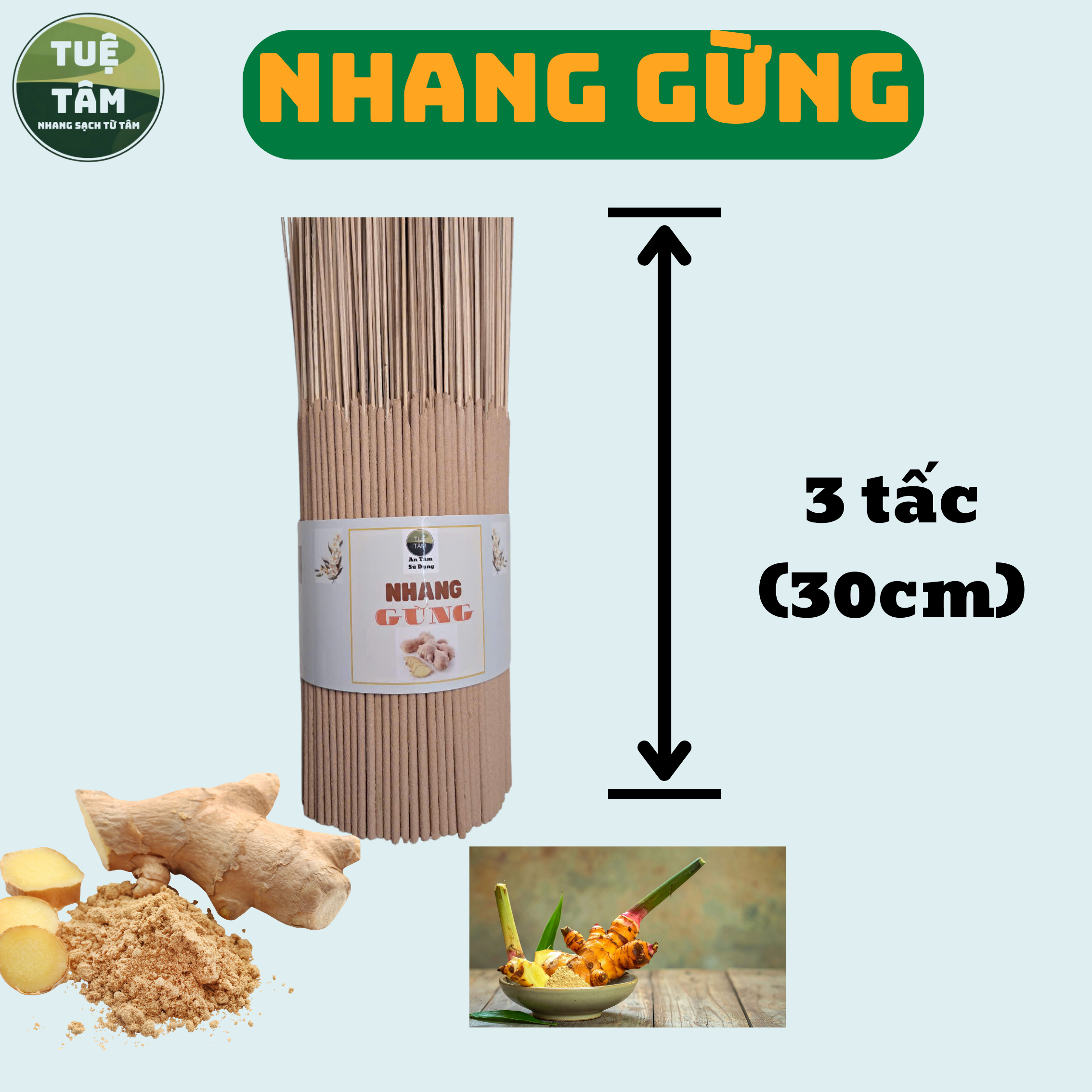 Nhang - Hương Gừng Organic sạch Tuệ Tâm. Xông nhà tẩy uế