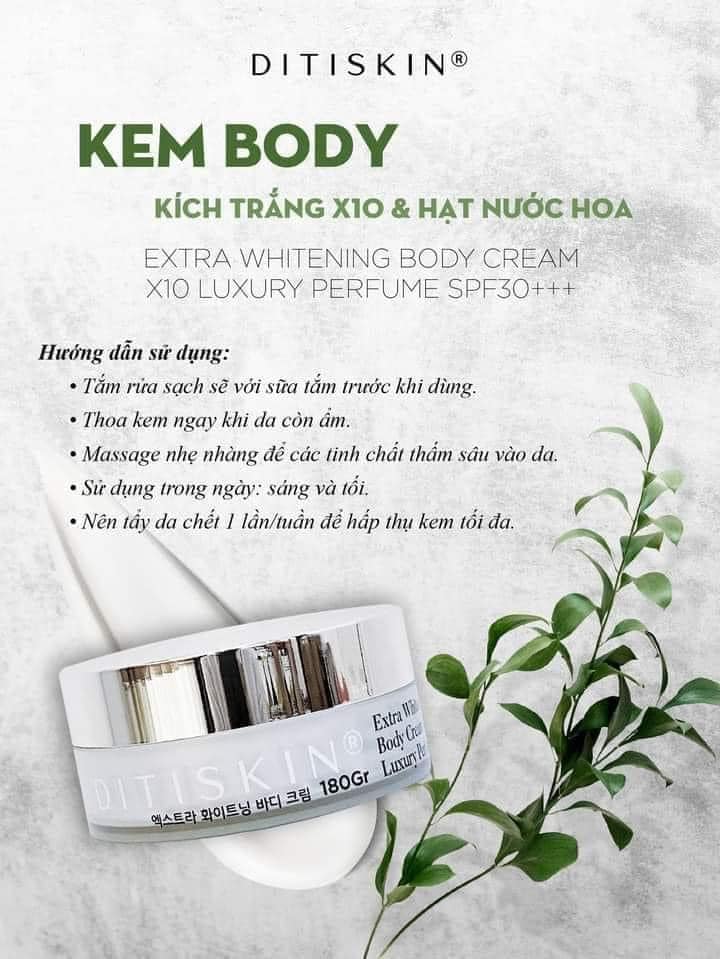 Kem Body Chuẩn Hàn Quốc X10 Tinh Thể Nước Tặng Cát Tắng Trắng