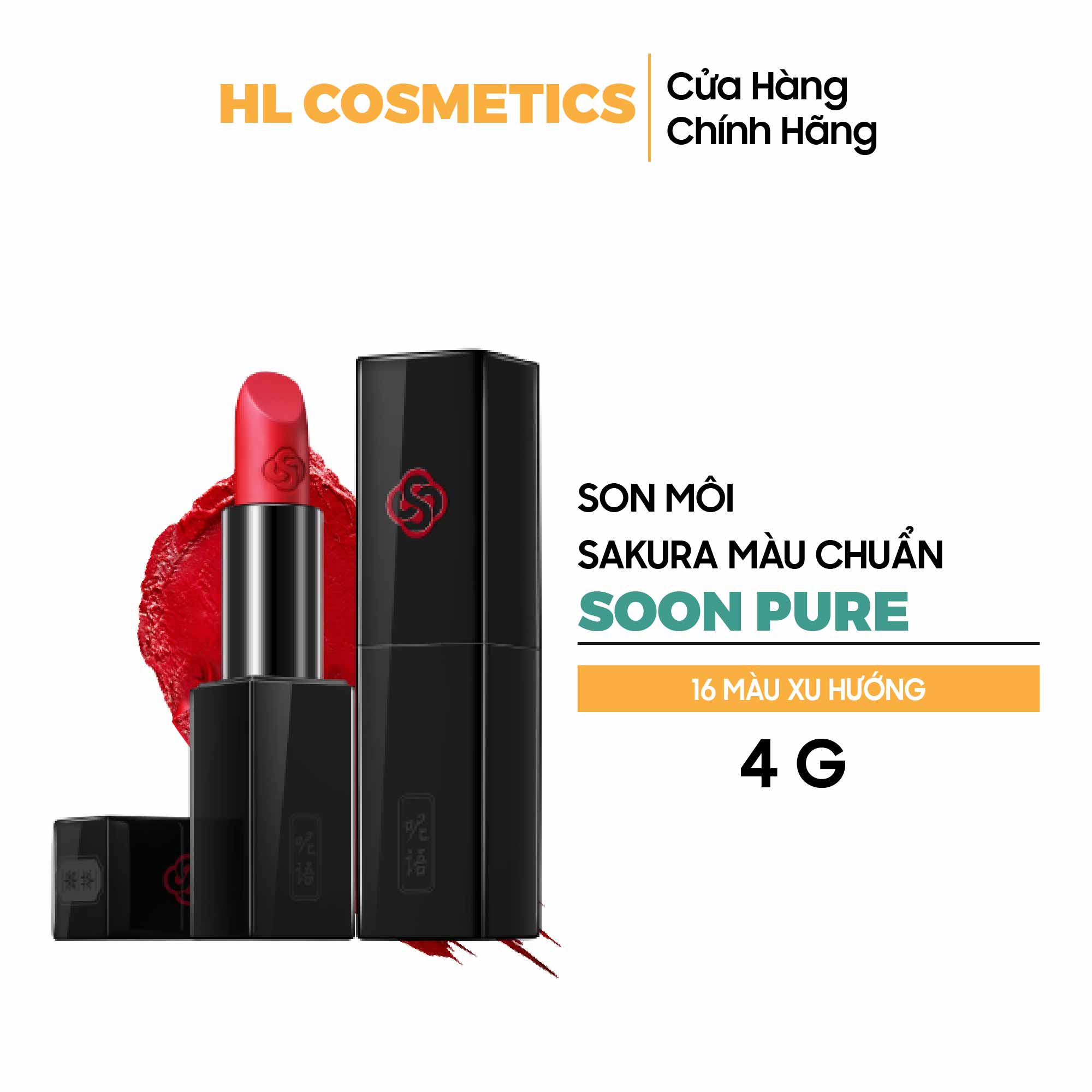 Son Môi SAKURA SOONPURE 16 Màu Chuẩn Lâu Trôi Dưỡng Ẩm 4g