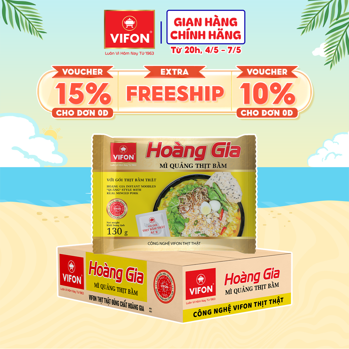 [MUA 2 GIẢM 15%][VOUCHER đến 80K]-Hoàng Gia Mì Quảng Thịt Bằm VIFON 130gr/gói