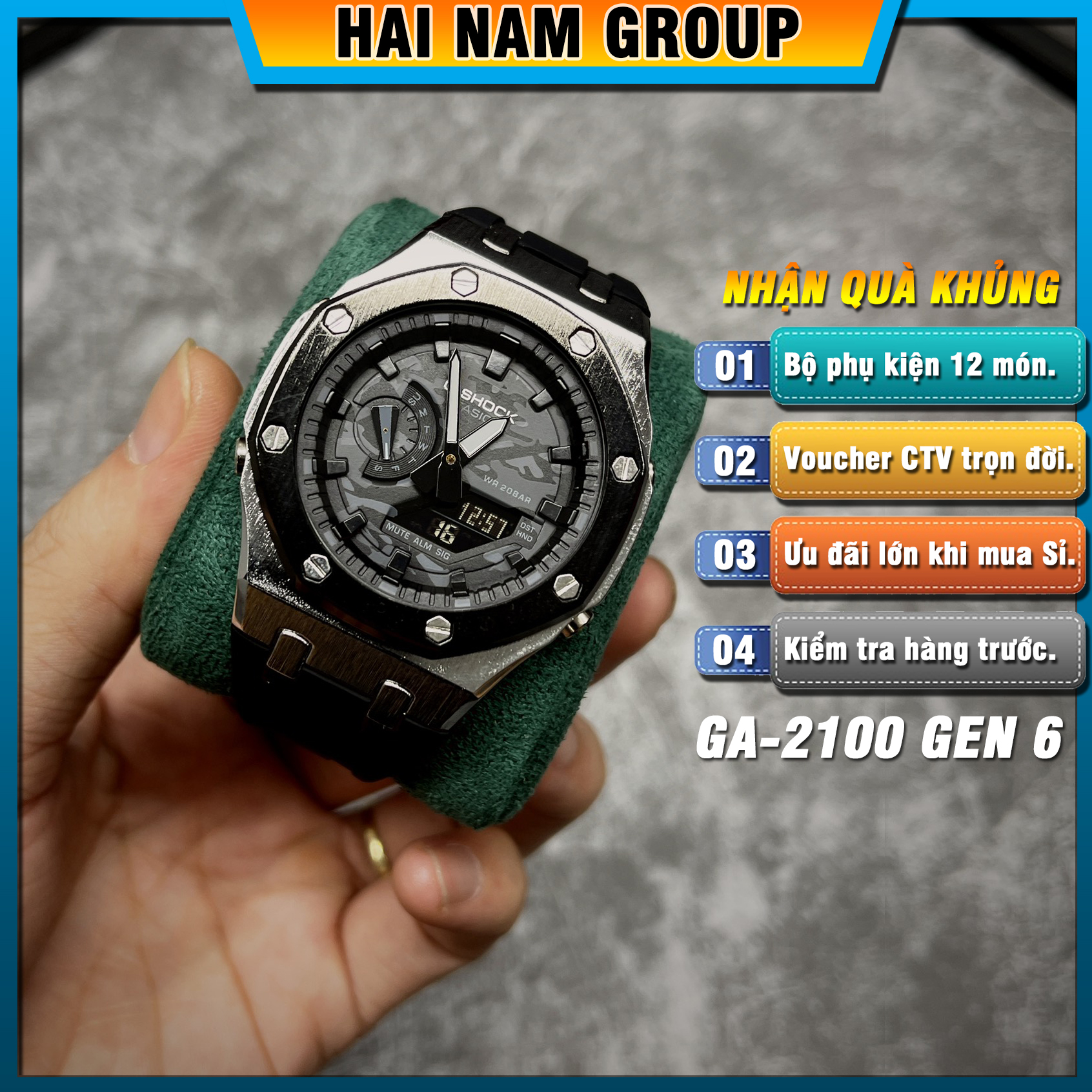 Đồng hồ nam G-SHOCK GA-2100-1A Custom Ap Gen 6 HNG601 Dây nhựa vỏ thép - Full chức năng - Đầy đủ phụ kiện