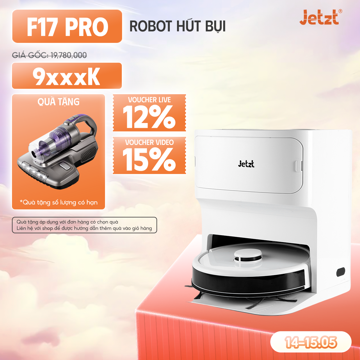 Robot hút bụi lau sàn tự động JETZT F17 PRO - Thiết kế nhỏ gọn, pin 5200mAh