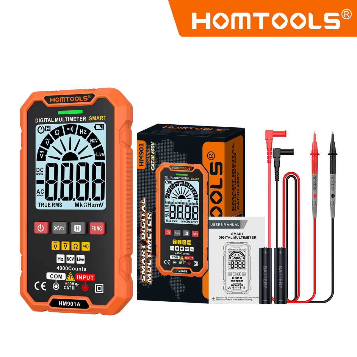 【Gửi hàng từ Bình Dương】HOMTOOLS HM901 Đồng hồ vạn năng kỹ thuật số thông minh 4v - 600 Volt AC DC V