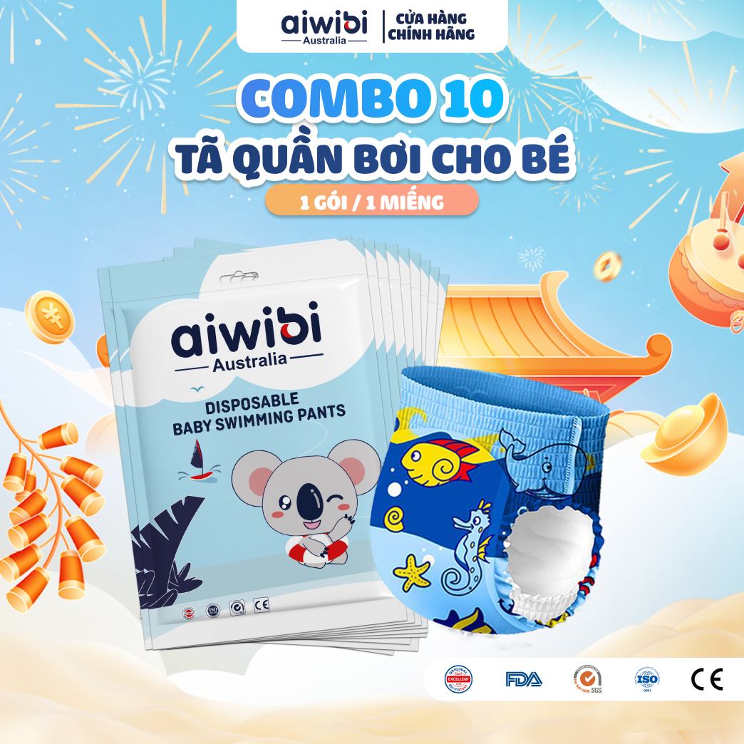 [Combo 10] Tã/Bỉm Quần Bơi Cao Cấp Aiwibi 1 Miếng/Gói Nhiều Size M/L/XL/XXL/XXXL