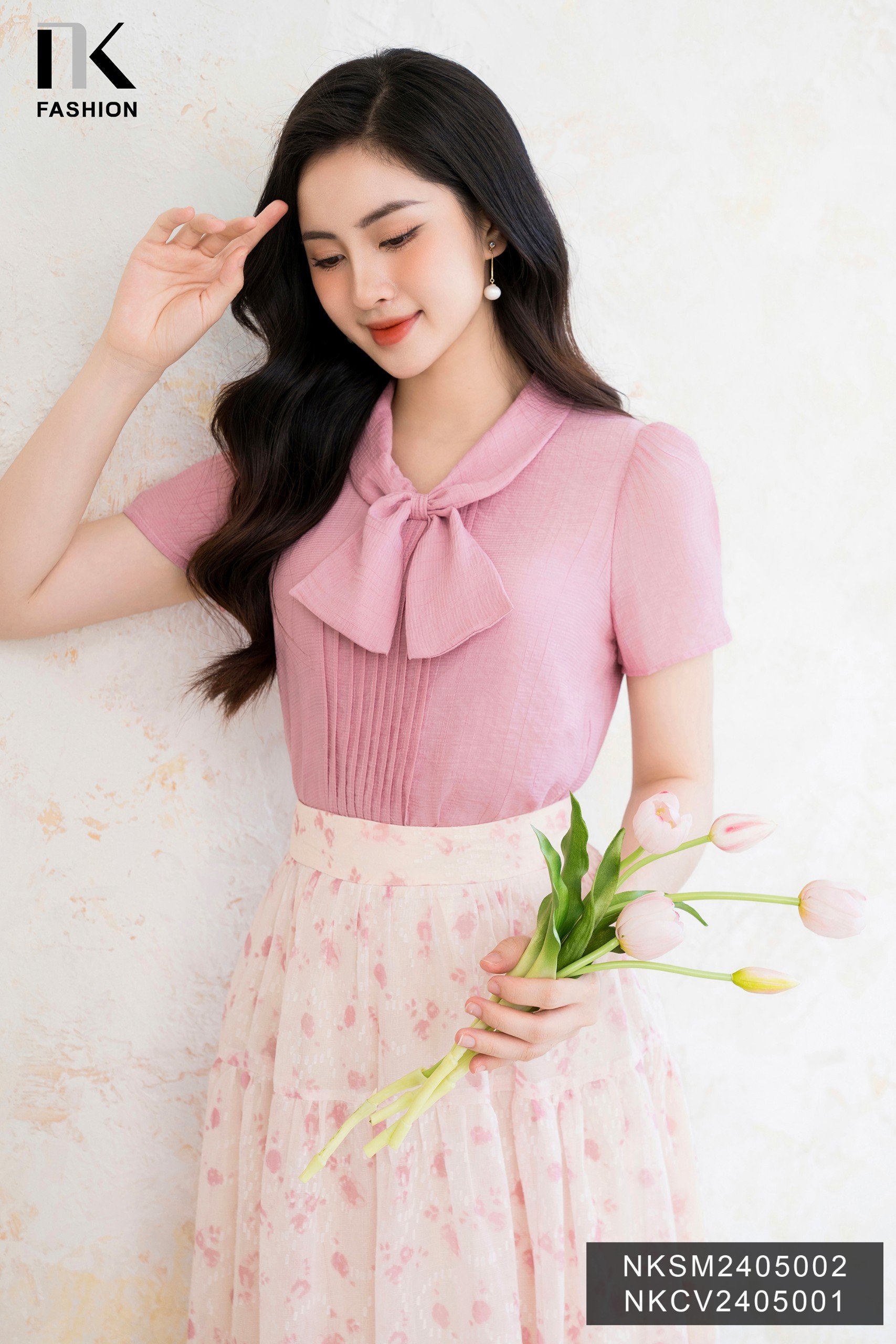 Áo Sơ Mi Nơ Cổ Bấu Mí NK Fashion Công Sở Nữ Thanh Lịch Nữ Tính Vải Mềm Mịn NKSM2405002