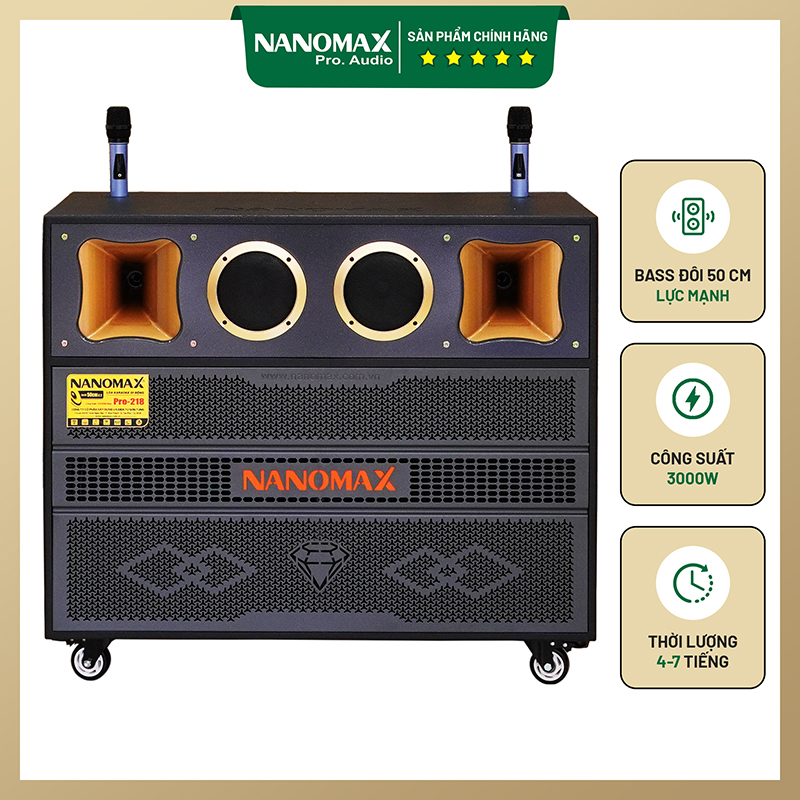Loa Kéo Bình Bass Đôi Nanomax Pro-218 3000w Bass 50cm x2 Karaoke Bluetooth