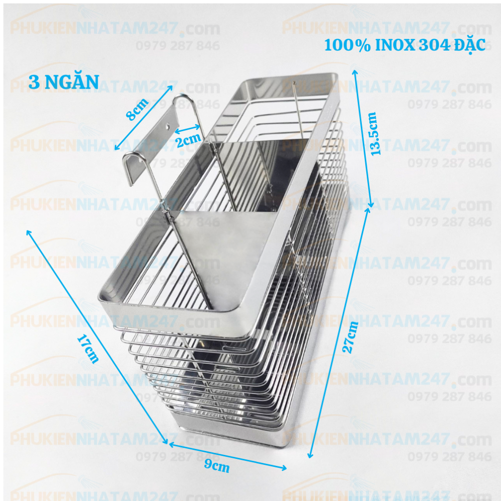 Ống đựng đũa muỗng Inox 304 PHÁT ĐẠT (1/2/3 ngăn) giá để đũa hộp để đũa thìa inox cao cấp ống đũa in