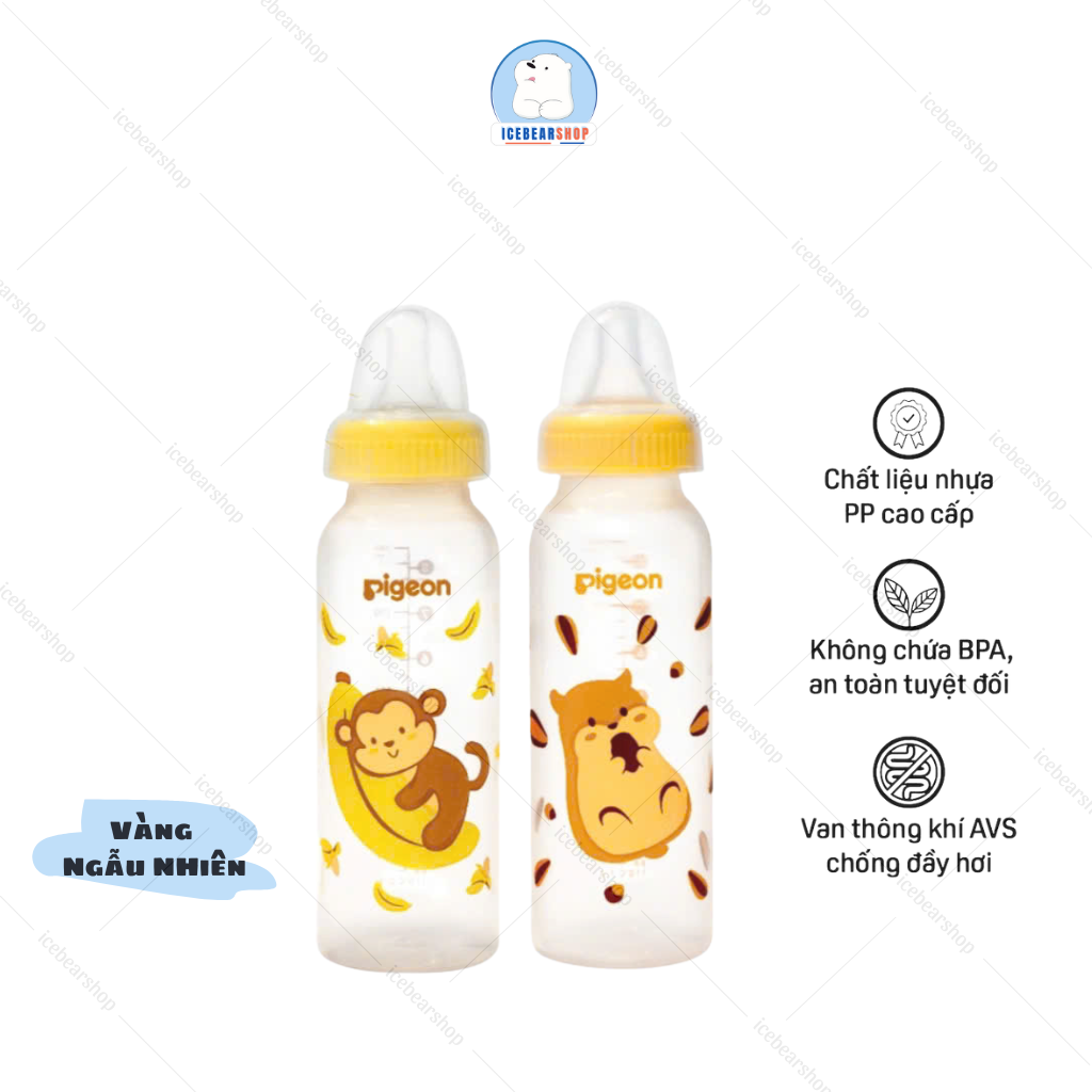 Bình sữa Pigeon cổ hẹp PP tiêu chuẩn 120ml/240ml không BPA an toàn cho bé chính hãng