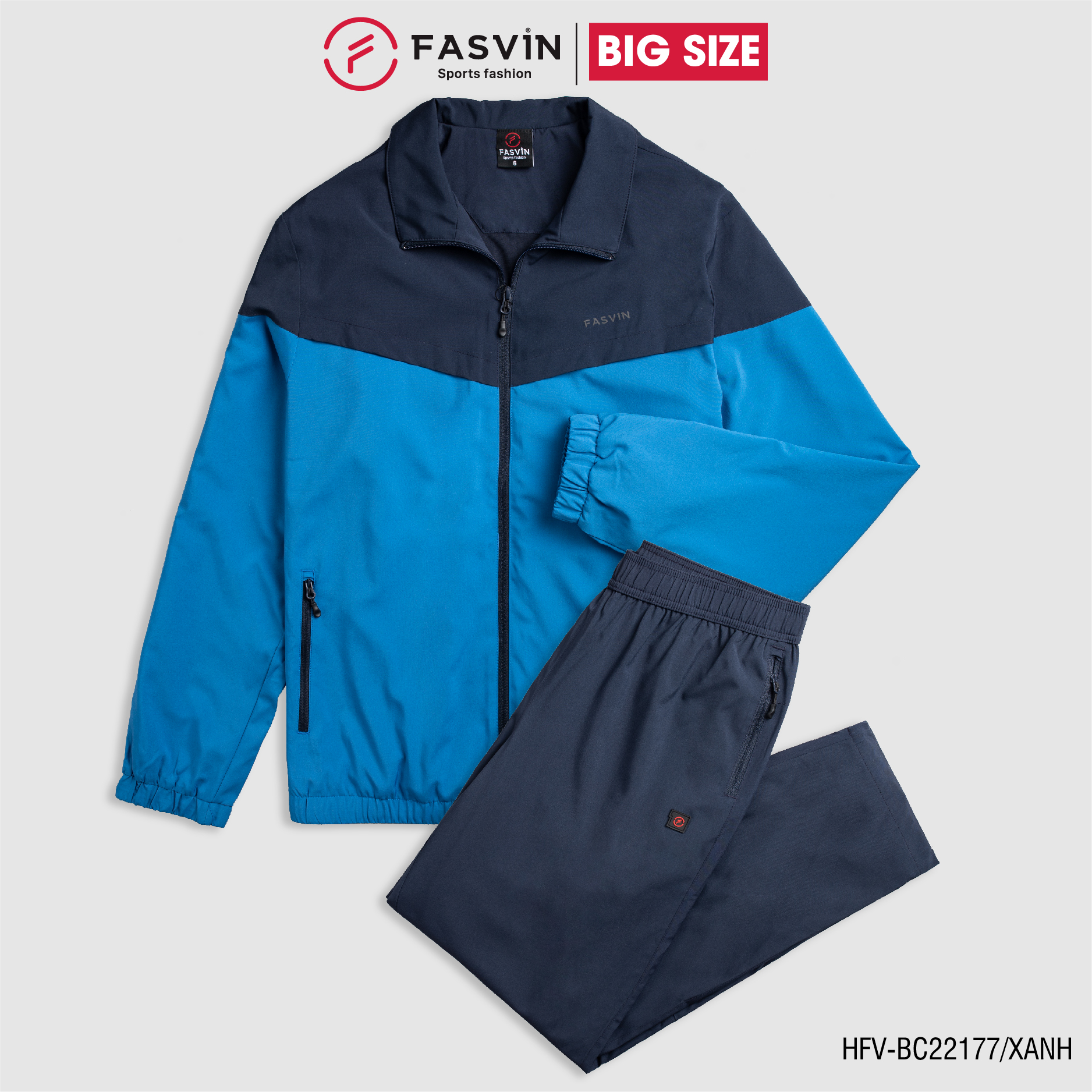 Bộ quần áo gió nam Bigsize FASVIN BC22177.HN vải thể thao cao cấp 02 lớp lót lưới hàng chính hãng