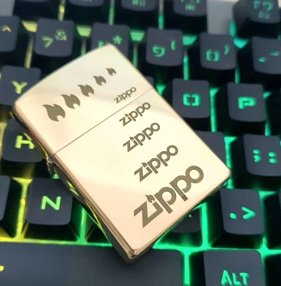 Bật Lửa Zippo Mỹ Logo Chữ Zippo Đồng Nguyên Khối ( Tặng Kèm Combo Đá Bấc Xịn)
