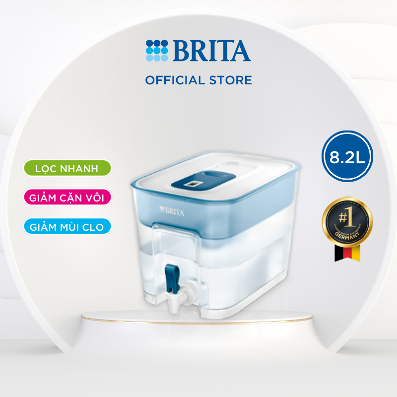 Bình lọc nước BRITA Flow Basic Blue dung tích 8.2L chất liệu nhựa cao cấp không chứa BPA công suất lõi lọc 100L kèm Maxtra Plus