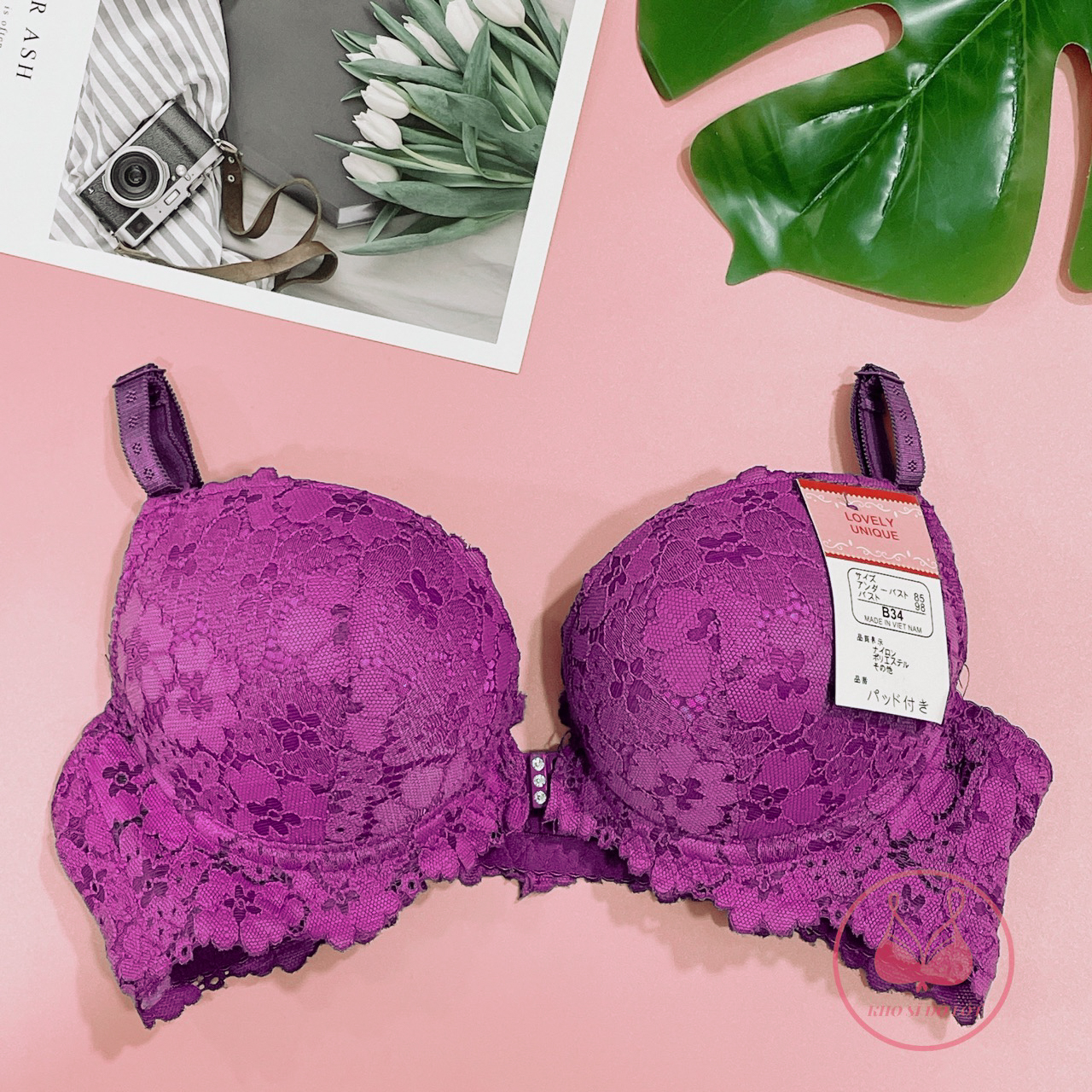Áo lót ren nâng ngực cài trước gọng nhựa nâng đẩy ngực tạo khe mút đệm dày 4cm
